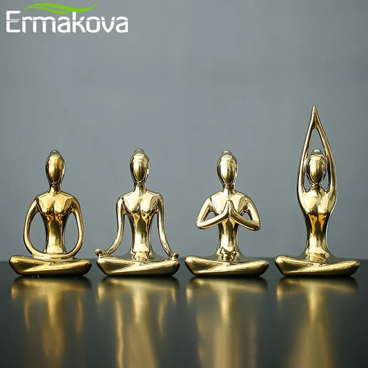 ERMAKOVA 12 Styles Abstract Art Ceramic Yoga Poses Figurine Porcelain Lady Figure Statue Home Yoga Studio Decor Ornament