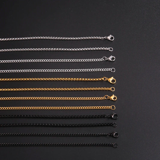 Skyrim Fashion 60cm Long Box Chain Necklace Men Stainless Steel Black Gold Color Link Chains Basic Punk Jewelry Wholesale
