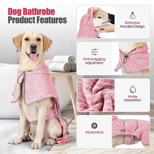 Pet Drying Coat Absorbent Bathrobe Towel for Large Medium Small Dogs Soft Adjustable Fast Drying Moisture Cat Dogs Pet Bath Robe