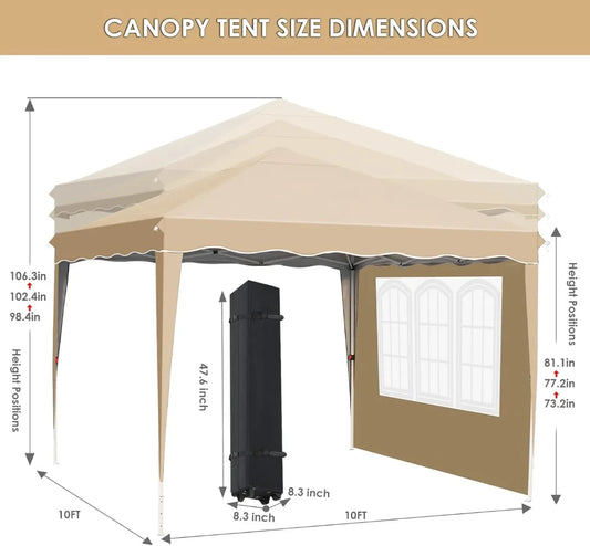 10x10FT Pop Up Canopy with 4 Sidewalls, Ez Up Commercial -Series Instant Canopy Tent, Outdoor Portable Gazebo with Wheeled Bag