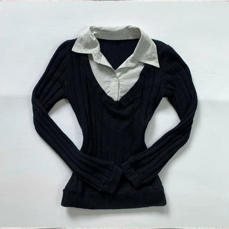 NEW Fall Winter Sweater Casual Slim Fit Chic Solid Color Ribbon Decoration One-shoulder Pullover Y2K Harajuku Womens Streetwear