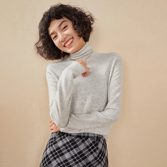 New Women's Cashmere Sweater 100% Pure Cashmere Knitted High Collar Hoodie Hot Selling Soft Solid Color Women's Top