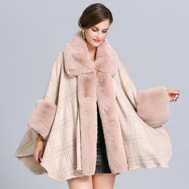 EtherealBe Faux Fur Collar Plaid Coat for Women
