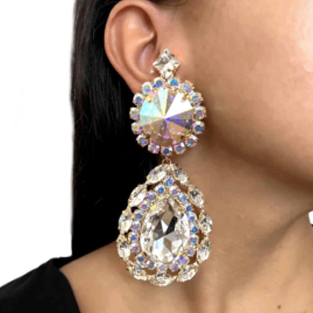 Stonefans Water Drop Exaggerated Jewelry Sets Queen Accessories Statement Colorful Rhinestone African Necklace Set for Women