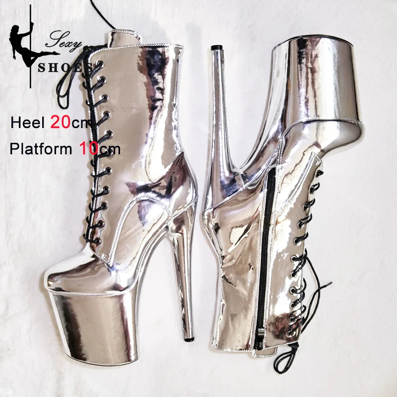 New Gold Shoes for Women 2025 Platform Heels Pole Dance Stripper 20cm/8Inch Sexy Ankle Boots Round ToeThin Heels Ladies Shoes