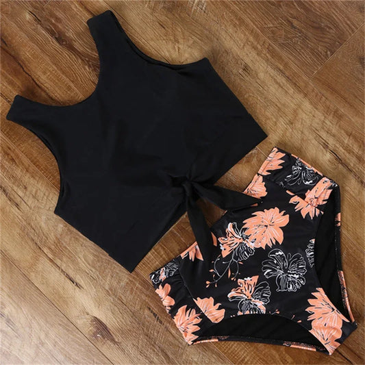 High Waist Bikini Sexy Swimwear Women Striped Leopard Front Tie Push Up Two Piece Swimsuit Beach Bathing Suit Vacation Outfits