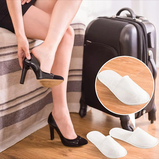 12-320Pairs Disposable Hotel Slippers Customized Wedding Slippers Non-Slip Brushed Slipper Unisex Guest Slippers for Travel/Home