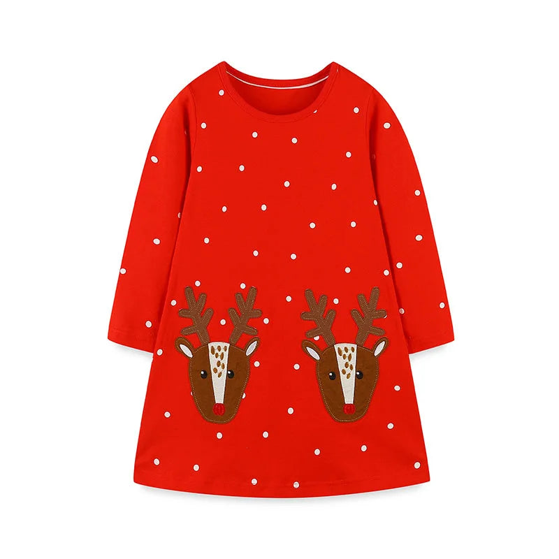 Jumping Meters 2-7T Christmas Princess Girls Dresses Deer Children's Clothing Toddler Party Birthday Kids New Year Dots Costume