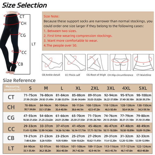 Medical Compression Pantyhose Stocking 20-30mmHg Women Thighs Open Toe Class 2 Pressure Support Varicose Vein Stocking Plus Size