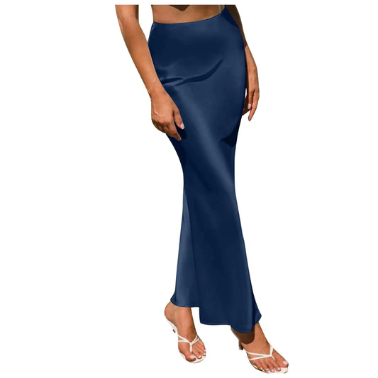Silk Satin A-Line Pleated Long Skirts Women 2024 Summer Korean Elegant Skirt High Waist Solid Satin Dress Midi Maxi Skirt 스커트