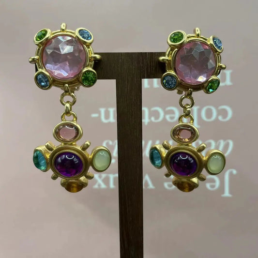 Vintage Ear studs for women colored gem earrings Ear clips Fashion Jewelry
