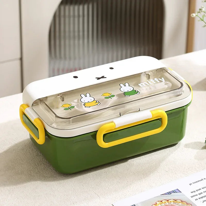 Kawaii Miffy Stainless Steel Divided Lunch Box Water Heated Student Lunch Box Cartoon Children's Lunchbox Christmas Gift Toys
