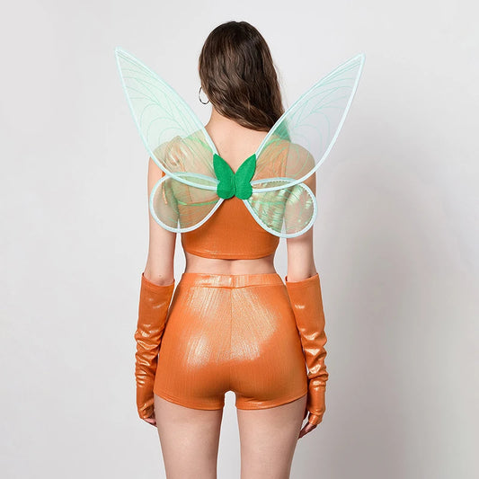 EtherealBe women's fairy Halloween costume featuring sheer top and sparkly shorts with butterfly wings