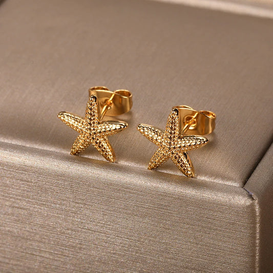 Geometric Fashion Temperament Casual Starfish Stud Earrings For Women Stainless Steel Earrings Female Summer Jewelry Gift