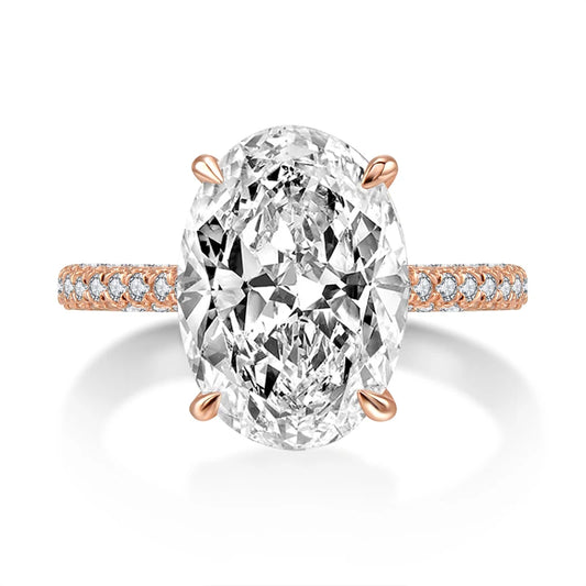 Anziw Rose Gold 5.0CT Wedding Ring 10x14mm Elliptical Big SONA Diamond Engagement Band Solid 925 Silver Luxury Women's Jewelry