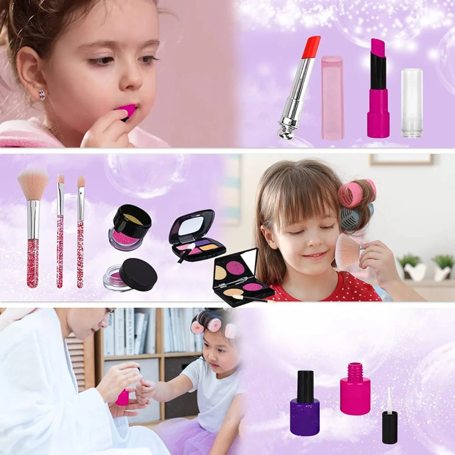 Kids Pretend Makeup Kit with Cosmetic Bag for Girls 4-10 Year Old - Including Brushes, Eye Shadows, Lipstick, Mascare, Gittler