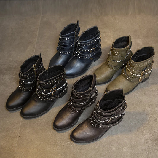 Boots Woman Winter Cowboy Combat Plus Size Goth Punk Shoes Short Leather Ankle Chelsea Designer New Rock Vintage Moccasin