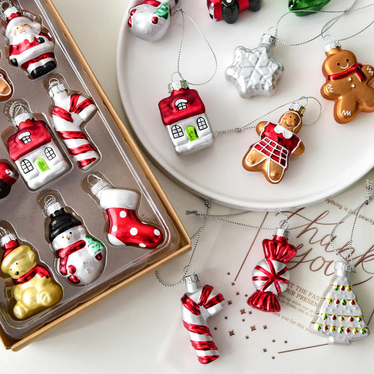 Christmas Set Glass Gingerbread Man Christmas Tree Ornaments Christmas Window Display Living Room Decorations Christmas Gifts