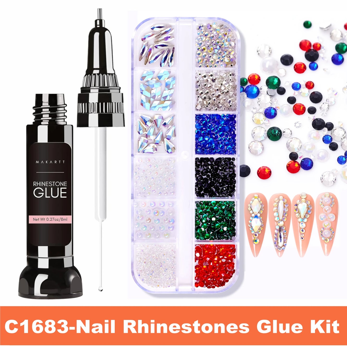 Makartt Nail Rhinestone Glue Gel, Upgrade Gel Nail Glue with Brush Pen Tip Super Strong Adhesive Precise for Nail Charms Crystal