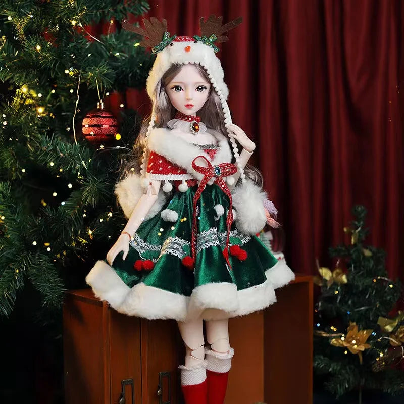 60CM BJD Doll 1/3 Ball Jointed Doll Cute Madeup Face Full Set With Christmas Suit DIY Toys Gift For Girl Figures Dolls