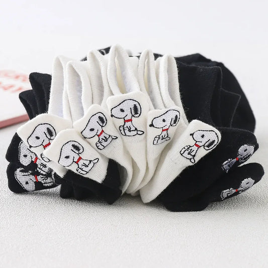 5 Pairs/lot Snoopy Socks Cotton Casual Warm Women Streetwear Kawaii Embroidery Socks Short Happy Ankle Breathable Sports Socks