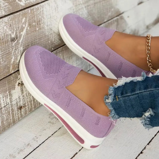 Autumn Women's Slip On Loafers Breathable Mom Soft Flats Classic Office Shoes Knitted Tennis Walking Shoes Sock Sneakers