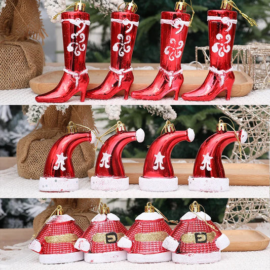 New Christmas Decorations Plastic Painted Boots Clothes Hats Small Ornaments Pendants Christmas Tree Decorations Fabric Hangings