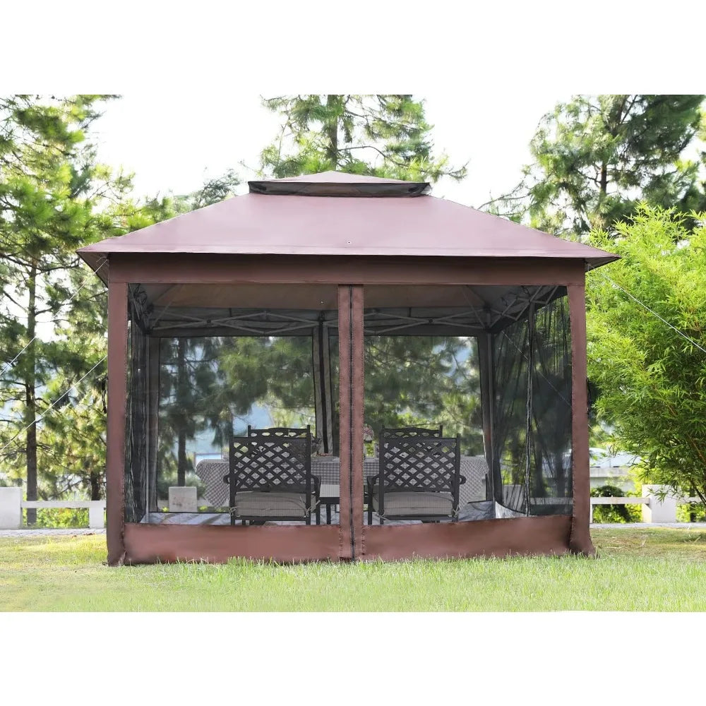 10'x10' Pop Up Gazebo Outdoor Canopy Gazebo Patio Canopy Gazebo with Mosquito Netting Double Roof Tops for Outdoor Garden