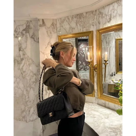 Women Fashion with Pockets Cropped Bomber Jacket Coat Vintage Long Sleeve Front Button Female Outerwear Chic Tops y2k clothes