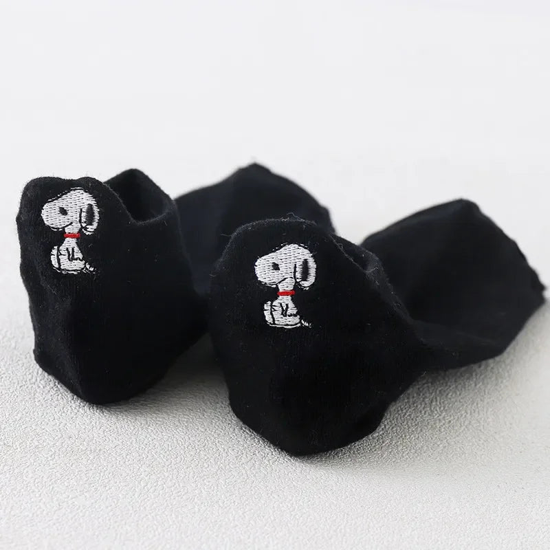 5 Pairs/lot Snoopy Socks Cotton Casual Warm Women Streetwear Kawaii Embroidery Socks Short Happy Ankle Breathable Sports Socks