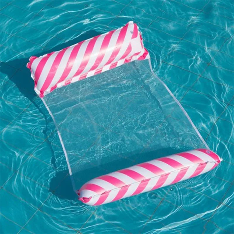 Foldable Floating Water Hammock Float Lounger Inflatable Pool Mat Floating Bed Chair Swimming Air Mattress Pool Accessories
