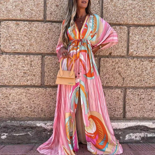 Women's Sexy V-neck Strap Single Breasted Beach Women's Dress