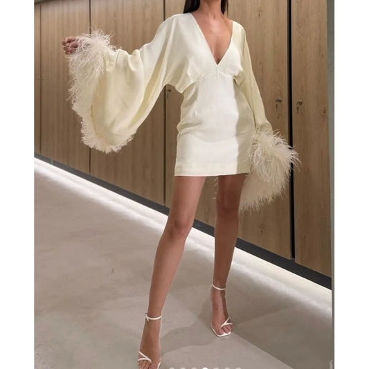 Women's Clothing Fashion Versatile Design Sense Niche Lazy Style Spice Girl Age-reducing Dress Feather Trim Skirt