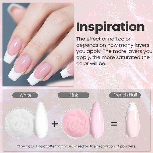 2pcs 1.06oz/30g White & Pink Colors Acrylic Powder & Dip powder 2 in 1 Use for Nail Extension Carving French Nail Art Manicure