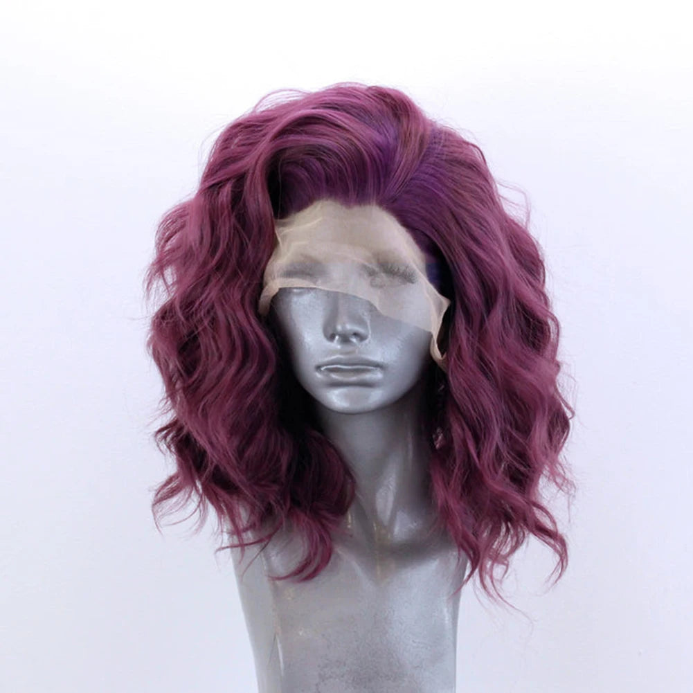 Charisma Synthetic Lace Front Wig Purple Color Short Wigs For Women Heat Resistant Natural Hairline Cosplay Wigs Short Bob Style