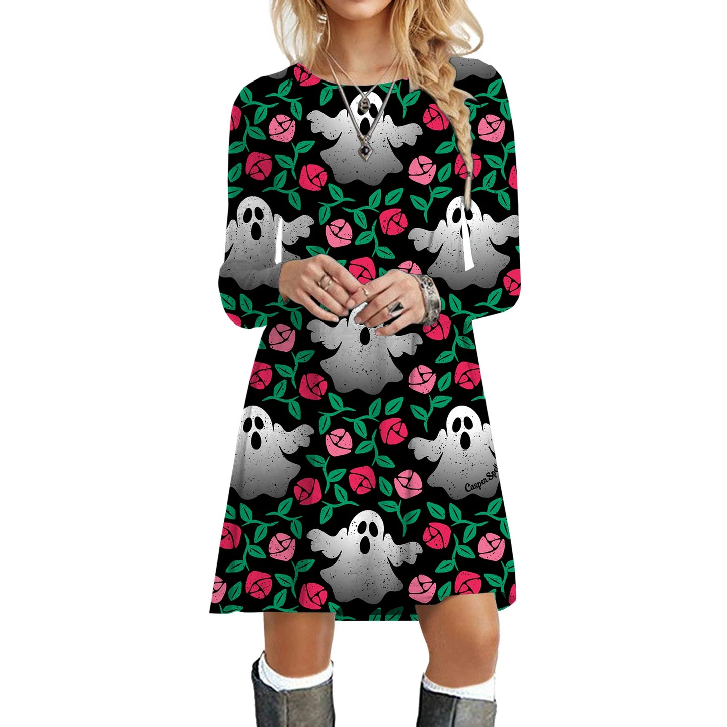 Halloween Party Dresses For Women Funny Cats 3D Pumpkin Print Dress Autumn Winter Fashion Long Sleeve Kawaii Dress Oversize 2023