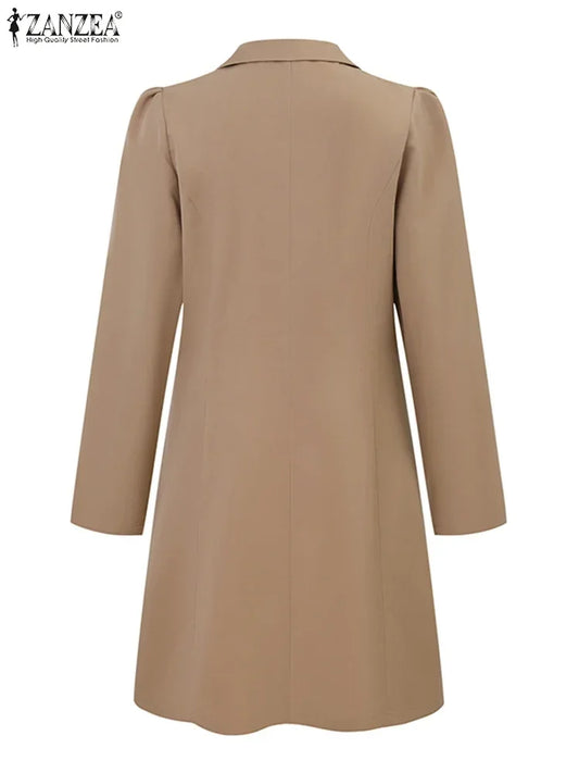 2024 ZANZEA Elegant Women OL Work Blazer Dress Autumn Fashion Casual Lapel Neck Solid Pleated Short Vestido Long Sleeve Sundres