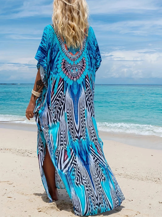 Fantasy Batik Tie Dye Dress Women Summer Rayon Long Maxi Dress Bali Beach Cover Ups Holiday Resortwear Bath Pullover Robe Kaftan