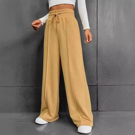 Spring And Summer Ladies' Fashion Solid Colour Drawstring High Waist Wide Leg Pants Daily Wide Leg Comfortable Thin Sweatpants