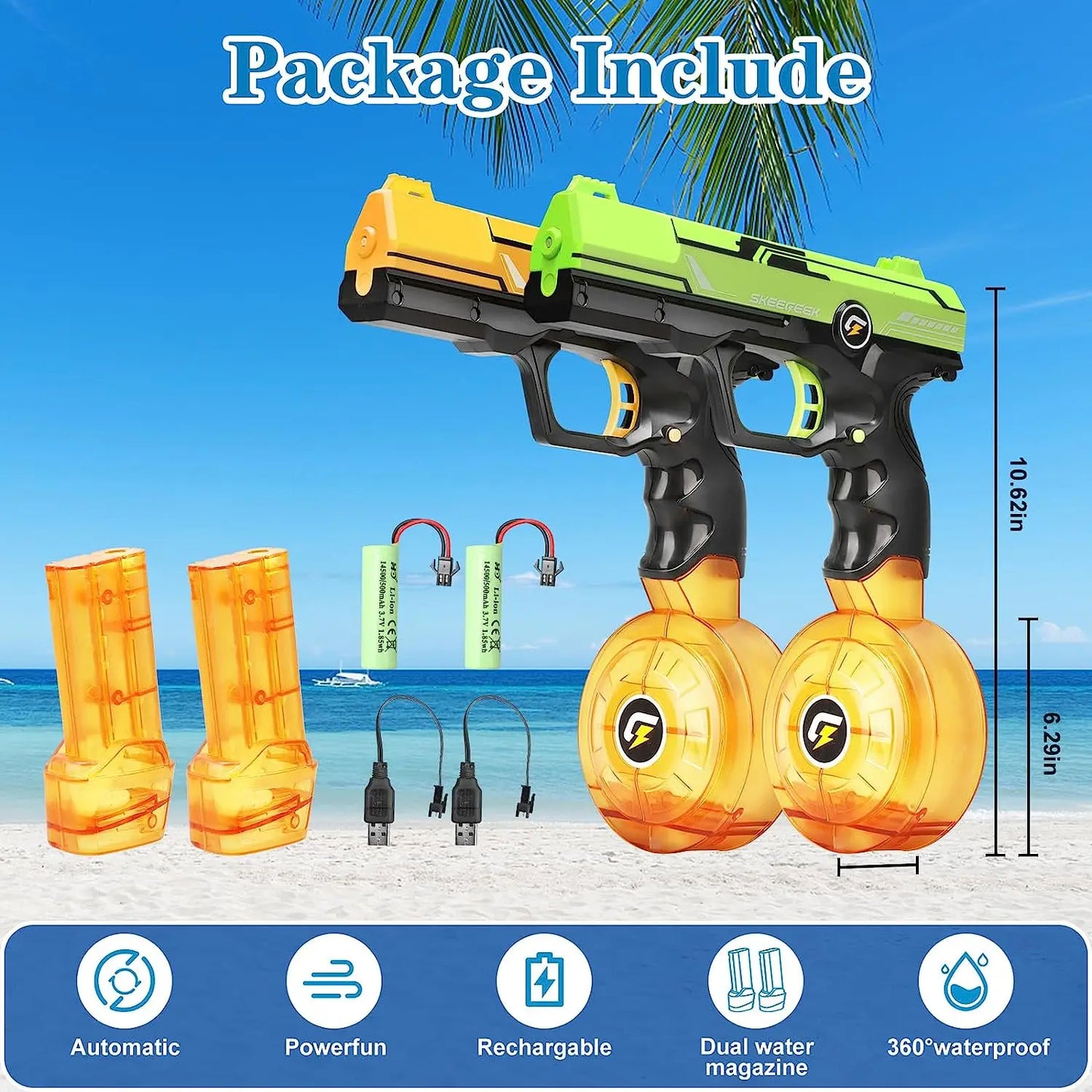 VATOS 2 Pack Electric Water Gun Squirt Pistol Toy Squirt Toys Blaster Summer Beach Pool Outdoor Toys for Kids Adults