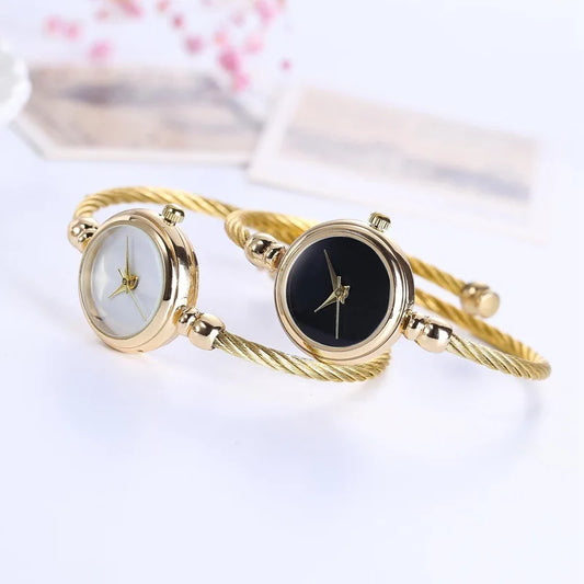 2PCS Women's Watches Fashion Gold Fine Strap Ladies Bracelet Watch Female Wrist Watch Women Clock Relojes