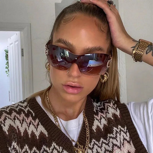 Women's Luxury Sunglasses Vintage Gradient Y2K Style Sun Glasses Men Rimless Pilot Goggles Uv400 Unisex Glasses for Spicy Girls