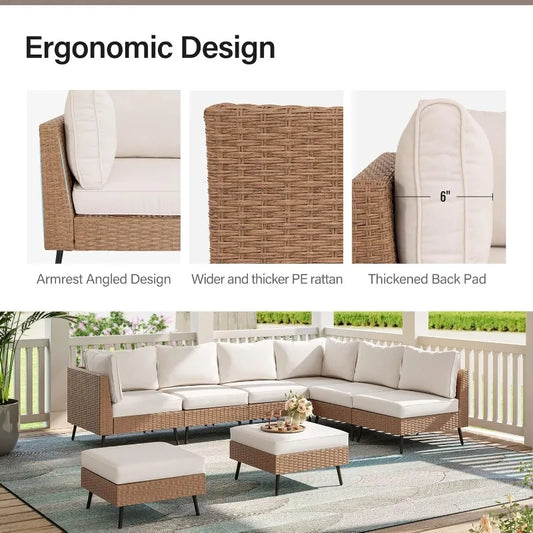 LAUSAINT HOME Outdoor Patio Furniture, 8 Piece Outdoor Sectional Sofa PE Rattan Wicker Patio Conversation Sets