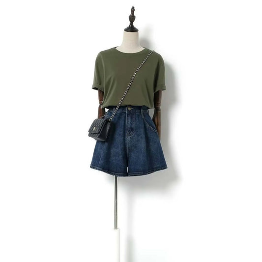 High Waist Denim Skirts For Women Summer Casual Temperament Wide Leg Slimming Elastic Waist Skirt Stylish Trend Streetwear