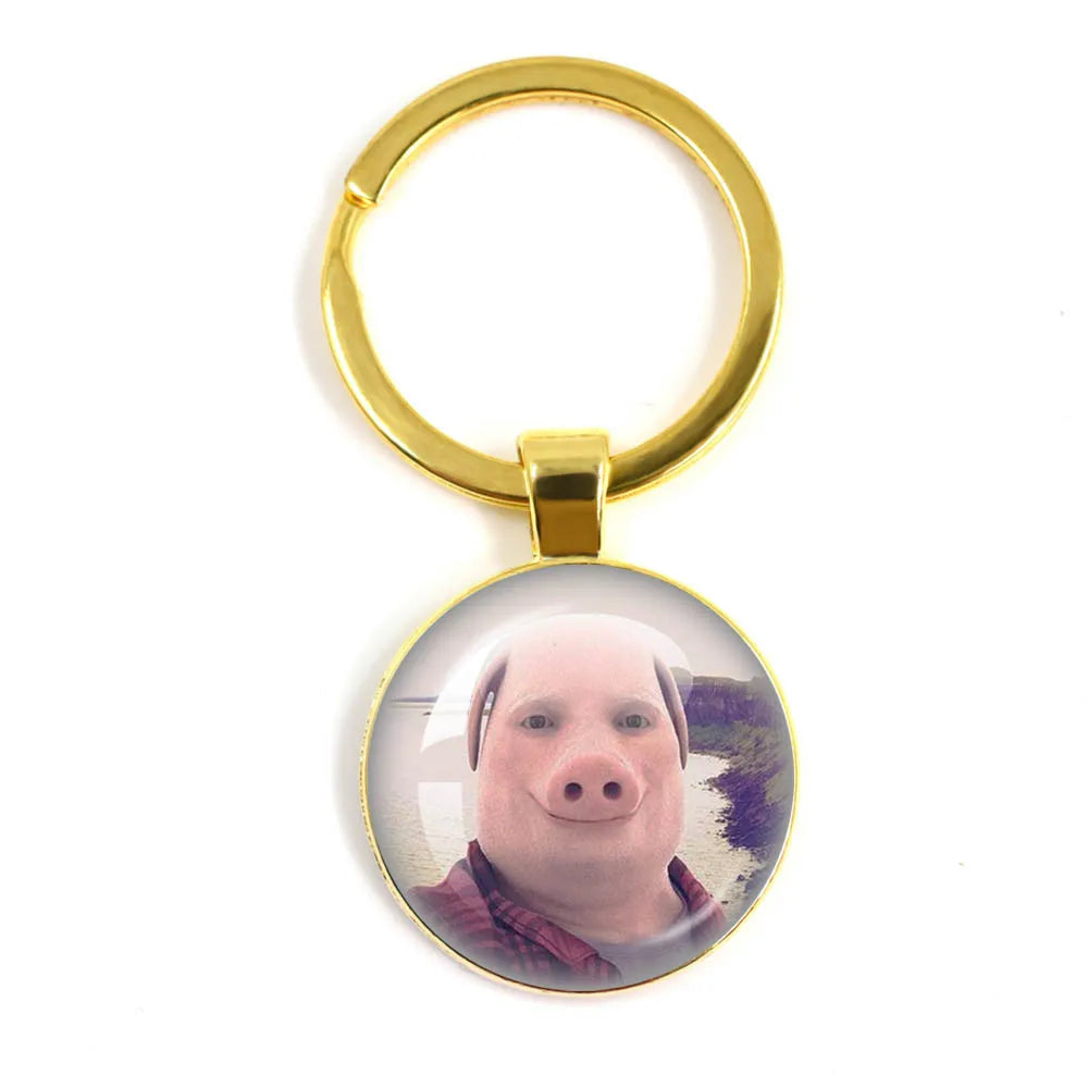 New John Pork Is Calling Answer Call Phone Humor Funny Pig Lover Graphic Meme Glass Dome Pendant Cabochon Keychain Jewelry Gifts
