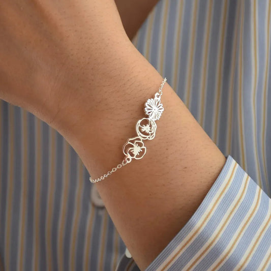 Combined Birth Flower Bracelets Women Custom Jewelry Multiple Birthflower Pulseras Stainless Steel Personalized Christmas Gift