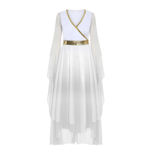 Women Halloween Ancient Greek Goddesses Queen Cosplay Costume Roman Toga Gold Trim Cape Tunic Dress Church Choir Worship Robe