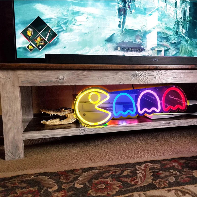 Game Neon Sign for Bedroom Wall Retro Arcade Decor Ghost Neon light for Gaming Room Man Cave Birthday Halloween Christmas Gift
