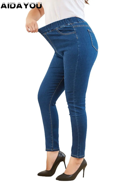 Women Jeans for Curvy Elastic Waist Stretchy Denim Pants Tummy Control Mom Jeans 4XL ouc551