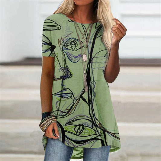 Abstract Face Graphic 3D Print T-shirt Summer Streetwear Retro Women Short Sleeve T Shirts Y2K Tops Woman Tee Oversized Clothing